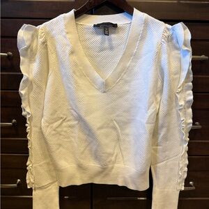 White House Black Market White Ruffle Sleeve Blouse NWOT